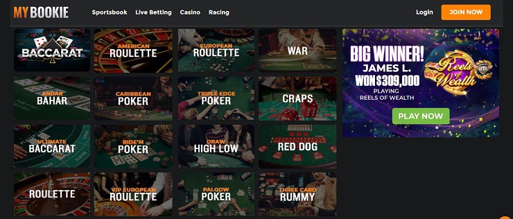 MyBookie casino games