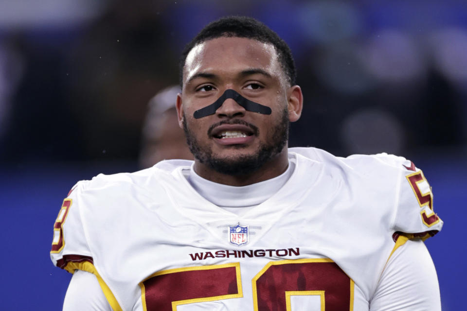 Commanders defensive end Shaka Toney was the only non-Detroit Lion suspended in Friday&#39;s NFL gambling punishments. (AP Photo/Adam Hunger, File)