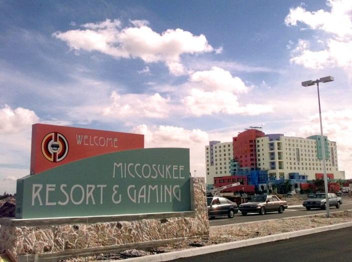 Situated on the southeastern edge of the Florida Everglades, the Miccosukee Resort &amp; Convention Center on the Miccosukee Indian Reservation, shown here June 7, 1999, ahead of its grand opening. The Miccosukee tribe, which greatly expanded its operations with the 302-room hotel and convention center and 550 machines in its casino-style lobby, has used money generated from bingo and video gambling to house, educate and provide social services for tribe members.