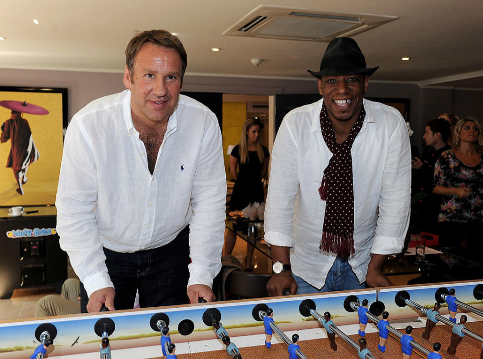 Arsenal legends Paul Merson and Ian Wright attend a photocall to launch Lastminute.com&#39;s World Cup offers at The Mayfair Hotel on May 19, 2010 in London, England.