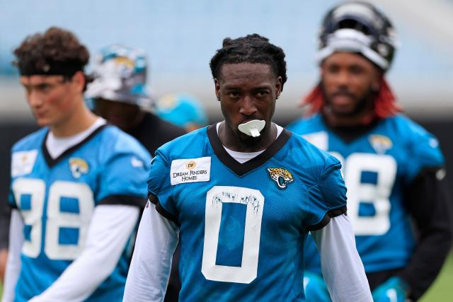 Jacksonville Jaguars wide receiver Calvin Ridley (0) looks on after practice during the first day of a mandatory minicamp Monday, June 12, 2023 at TIAA Bank Field in Jacksonville, Fla. This is the first of a three day camp June 12-14. 