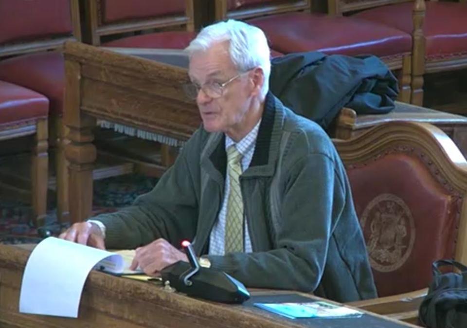 Peter Sephton, of ChangingSheff city centre residents' association, was one of the objectors to a gambling arcade licence application on Fargate that was refused by Sheffield City Council (Photo: Sheffield Council webcast)