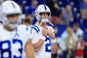 Matt Ryan of the Indianapolis Colts looks on before the preseason game against the Detroit Lions at Lucas Oil Stadium on August 20, 2022 in Indianapolis.