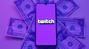 Twitch logo surrounded by money