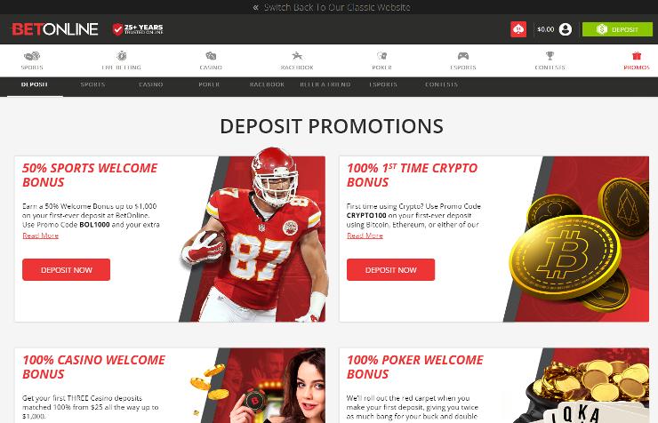 BetOnline deposit bonuses