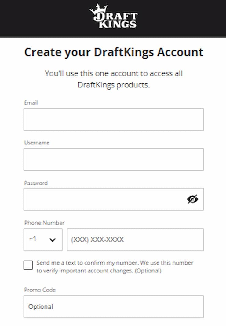 DraftKings Maryland gambling sign up form