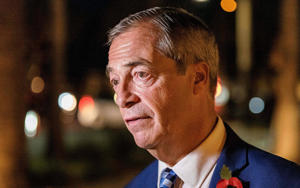 Former Member of the European Parliament Nigel Farage speaks during an election night watch party for Republican gubernatorial candidate for Arizona Kari Lake in Scottsdale, Arizona, on November 8, 2022. (Photo by Olivier Touron / AFP) (Photo by OLIVIER TOURON/AFP via Getty Images) - OLIVIER TOURON/AFP via Getty Images