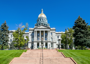 An exterior view of the Colorado State Capitol.