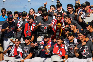 June 26: Ole Miss celebrates with the NCAA championship trophy after winning the College World Series for the first time in school history.