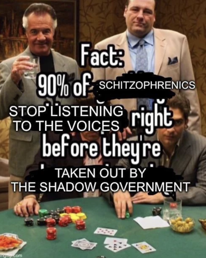 Fact: 90% of SCHITZOPHRENICS STOP LISTENING right before they're TO THE VOICES TAKEN OUT BY THE SHADOW GOVERNMENT mgmp.com