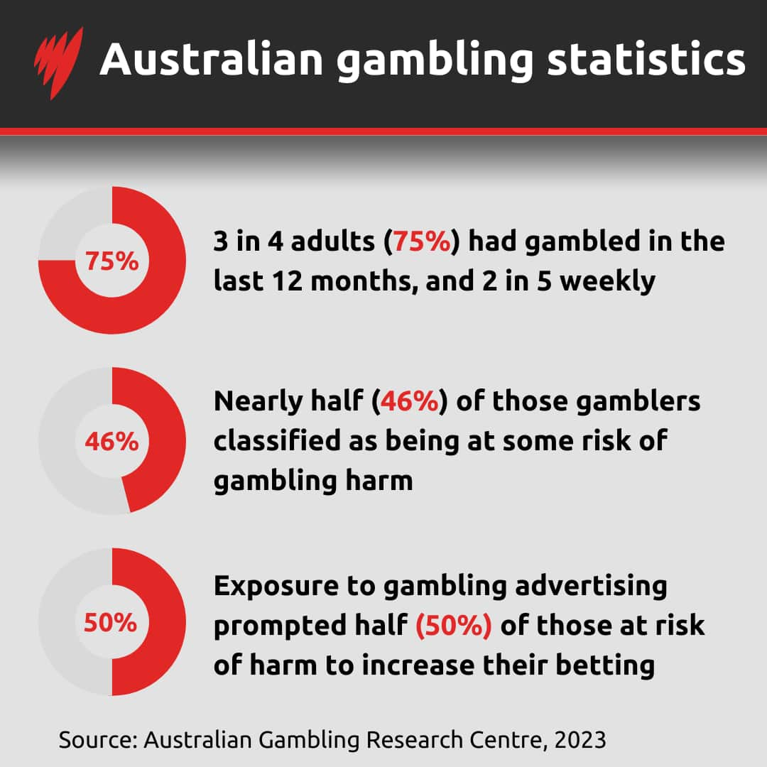 A tile showing statistics around the numbers of Australians who gamble and are at risk of harm.