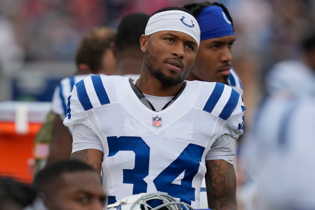 Colts cornerback Isaiah Rodgers Sr. (34) stands on the sideline during an NFL football game