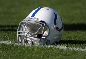 General view of an Indianapolis Colts helmet.