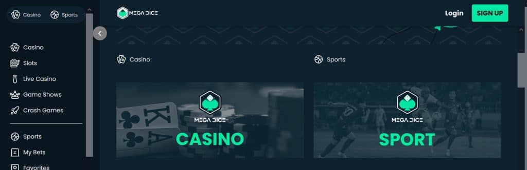 Mega Dice Casino homepage