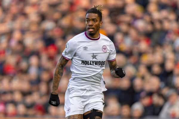 LIVERPOOL, ENGLAND - Sunday, January 16, 2022: Brentford's Ivan Toney during the FA Premier League match between Liverpool FC and Brentford FC at Anfield. Liverpool won 3-0. (Pic by David Rawcliffe/Propaganda)