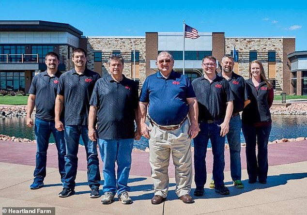 Shenk, seen here third from left, is pictured standing outside the farm with fellow staffers at some point before it dissolved in December 2022. Two months later, feds would file an indictment that laid bare the missionary's alleged scheme -exploits that were further elaborated on Tuesday in a statement from the state attorney