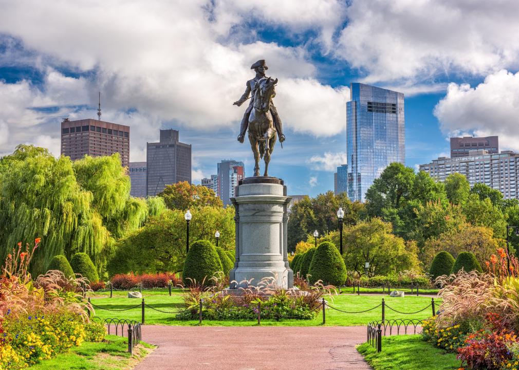 George Washington Monument at Public Garden in Boston.