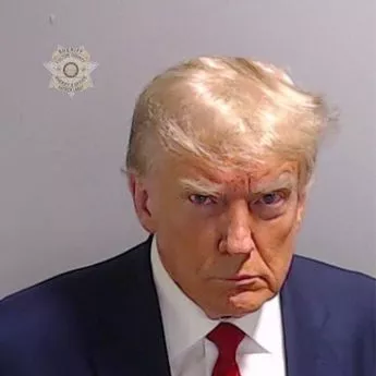 The now infamous mugshot of Donald Trump