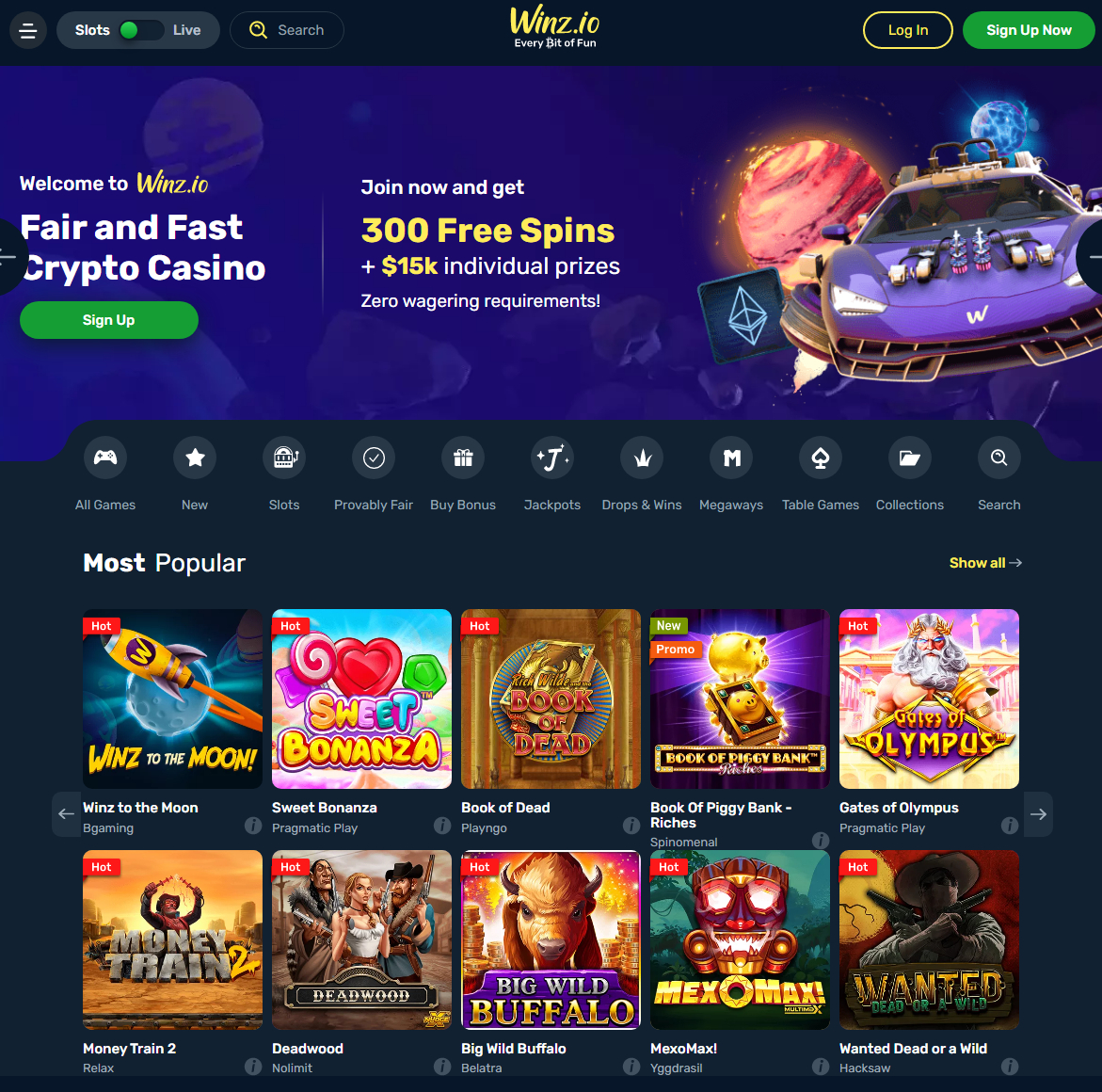 winz.io popular casino games