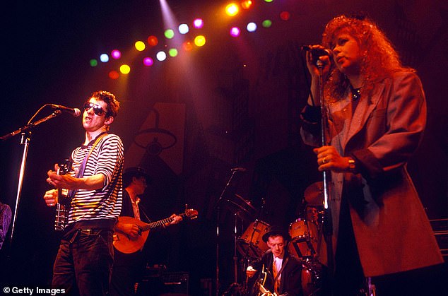 Shane MacGowan of the Pogues performing with Kirsty Maccoll