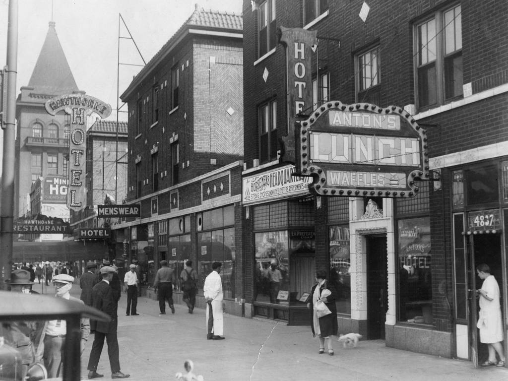 An exterior photo shows the Hawthorne Hotel in Cicero, the headquarters of Al Capone's gang, just after it was sprayed by machine gun fire from a passing car on Sept. 20, 1926. 