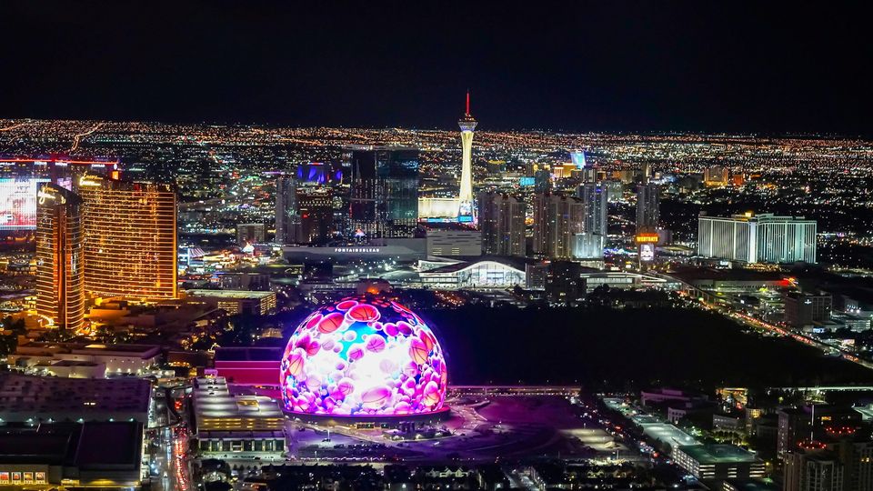 The view of the Las Vegas Sphere from Papillion Helicopters