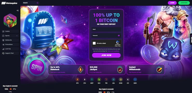 metaspins casino - homepage of the new Crypto casino in Denmark