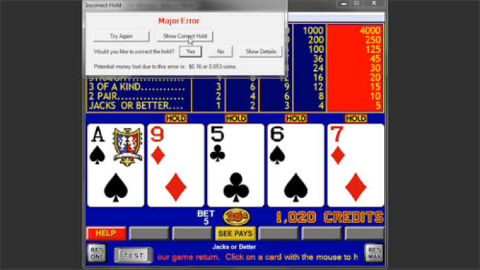 video poker strategy error