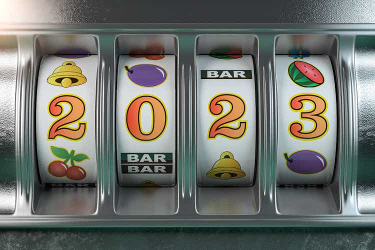 2022 Happy New Year in casino. Slot machine with jackpot number 2022.