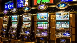 image of slot machines in a casino. cheap stocks