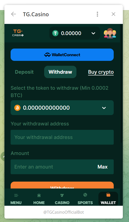 Telegram Casino withdrawal