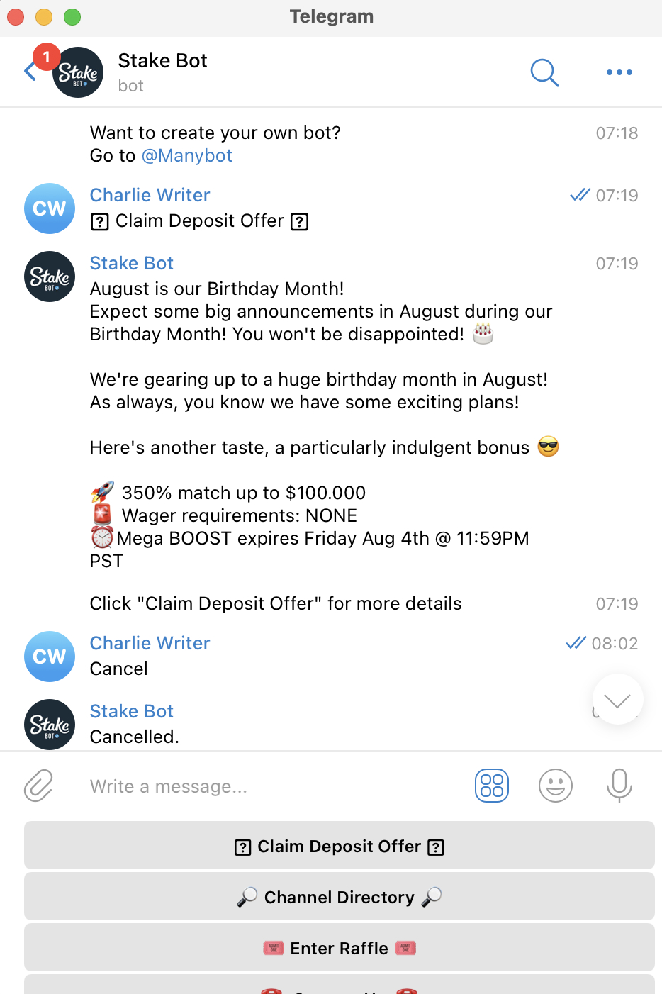 Stake Telegram bot