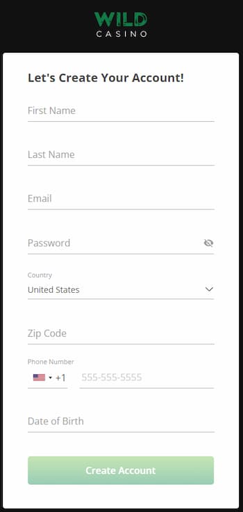 Register at Wild Casino