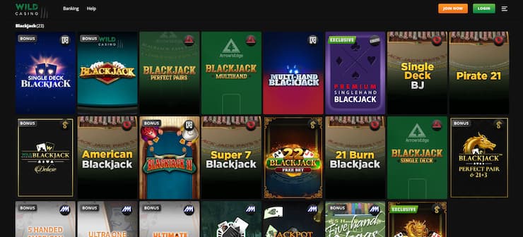 Casino games at Wild Casino