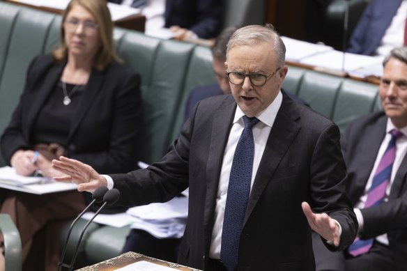 Prime Minister Anthony Albanese during question time on Monday.