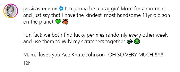 In the caption of the post the proud mom boasted about her and Ace's shared love of scratch-off lottery tickets