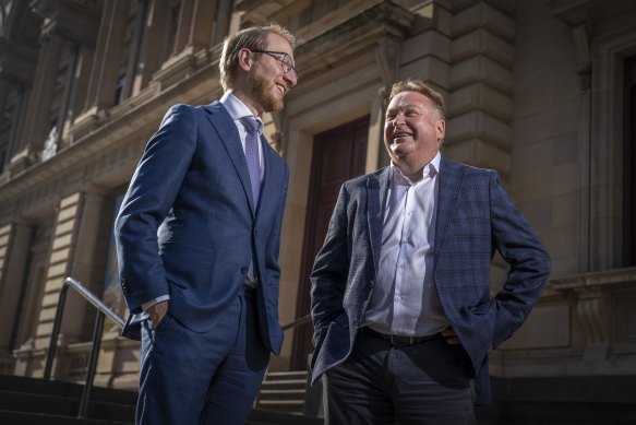 Coalition home affairs spokesman James Paterson is one of many MPs who have been involved in leadership courses offered by the McKinnon Institute run by Glover (right).