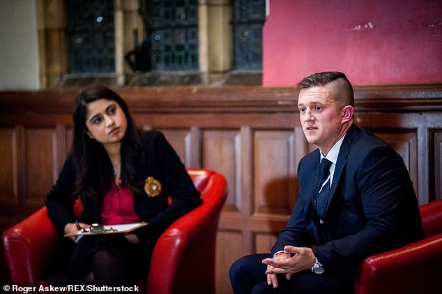 Former leader of the English Defence League Tommy Robinson at the Oxford Union in 2014