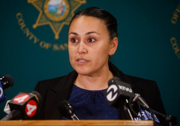 Santa Clara County Sheriff's Office Capt. Sugey Jaimez speaks during a press conference at the at the Santa Clara County Sheriff's Office about the Valley Transportation Authority (VTA) shooting in San Jose, Calif., on Monday, Sept. 23, 2024. VTA employee Duc Minh Bui was arrested in the shooting death of a fellow employee Regulus Teotico. (Nhat V. Meyer/Bay Area News Group)