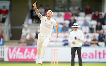 Durham's Brydon Carse celebrates taking the wicket of Lewis Goldsworthy of Somerset during Day One of the Vitality County Championship Division One match between Somerset and Durham, August 29, 2024