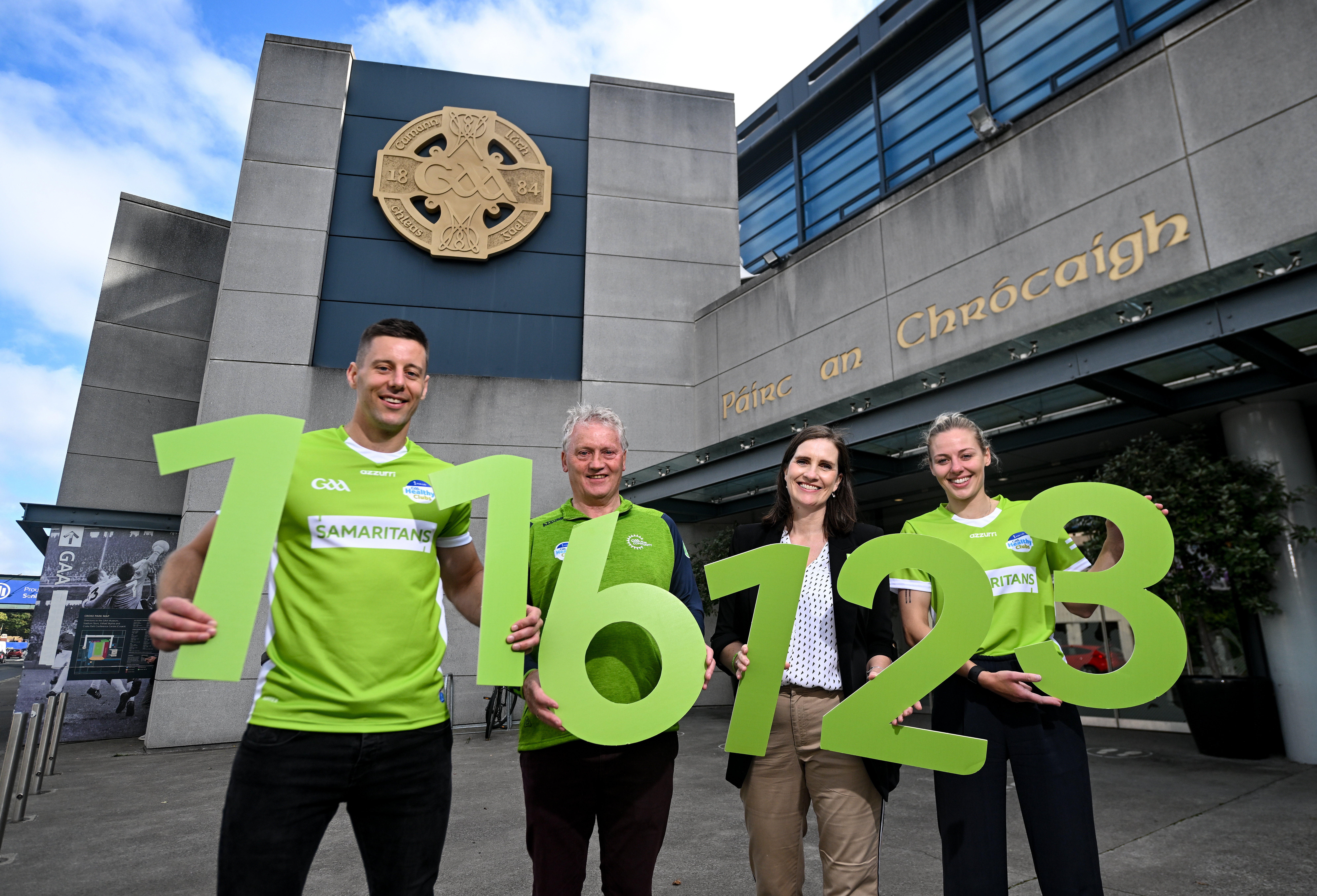 Limerick hurler Dan Morrissey, former Galway hurler and physiotherapist Iggy Clarke, Sarah O'Toole, Executive Director of Samaritans Ireland and Dublin footballer Nicole Owens, right, marking the 10-year anniversary of Samaritans as the GAA Mental Health Partner at Croke Park in Dublin. Through the partnership, GAA players and former players team up with Samaritans volunteers from across the country to reduce the stigma around mental health and encourage anyone in need to seek help. For information contact s.stack@samaritans.org