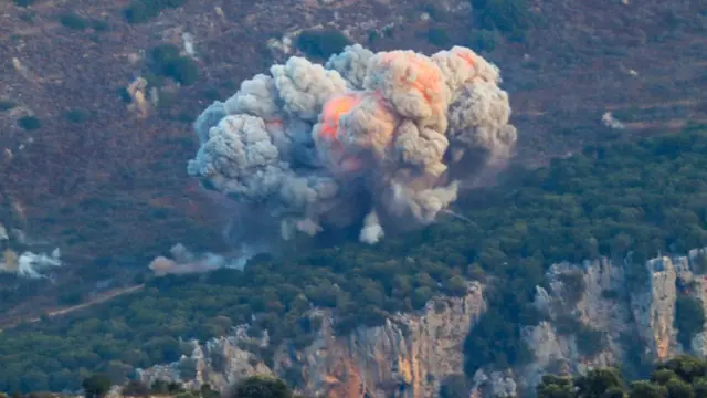 Smoke billows from the site of an Israeli airstrike in Marjayoun, near the Lebanon-Israel border, on September 23