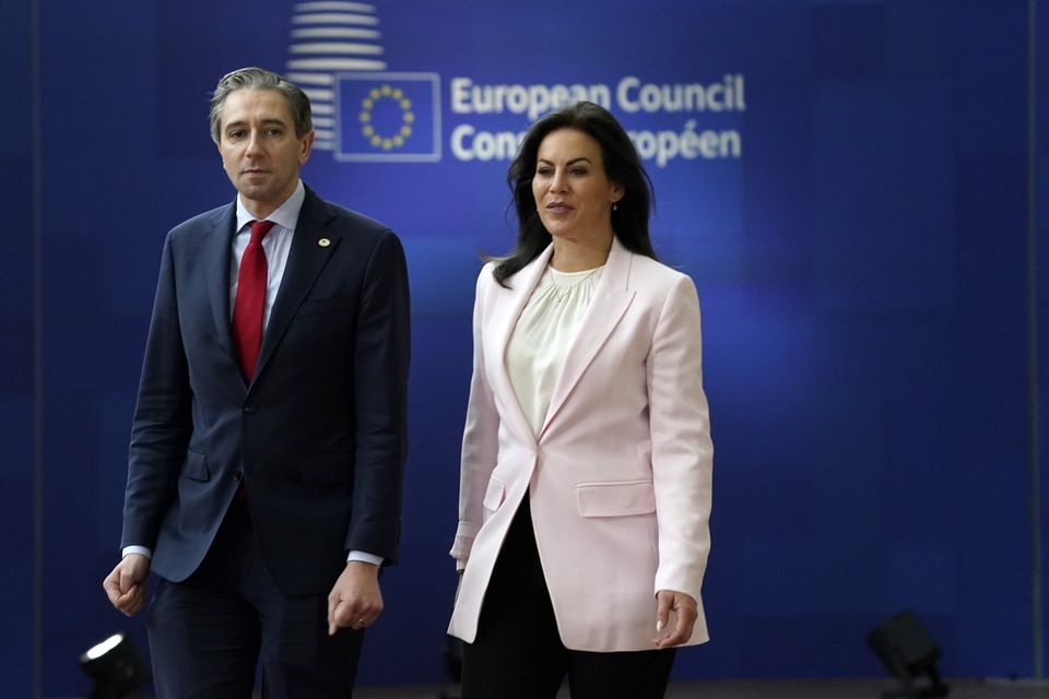 Taoiseach Simon Harris and Minister of State for European Affairs Jennifer Carroll MacNeill at the European Council Summit. Photo: Getty