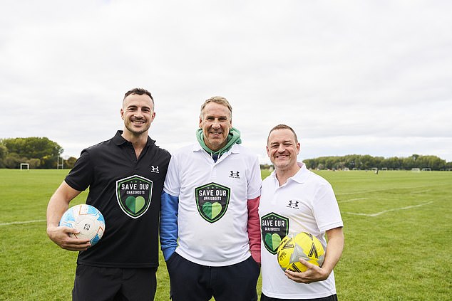 Merson attended a Save Our Grassroots event at Hackney Marshes on Thursday to highlight the threat of climate change to sports