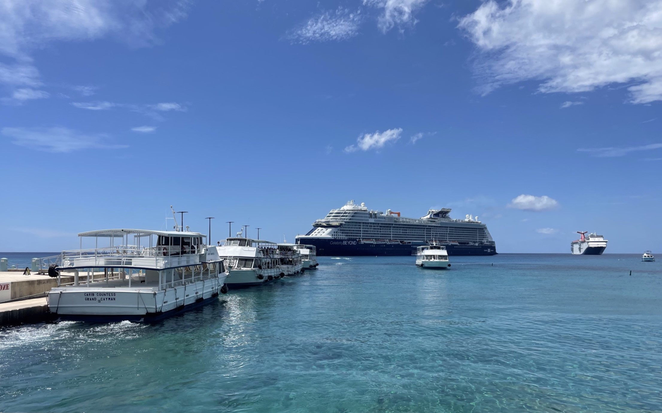 tender boats and cruise ships in George Town Cayman Islands