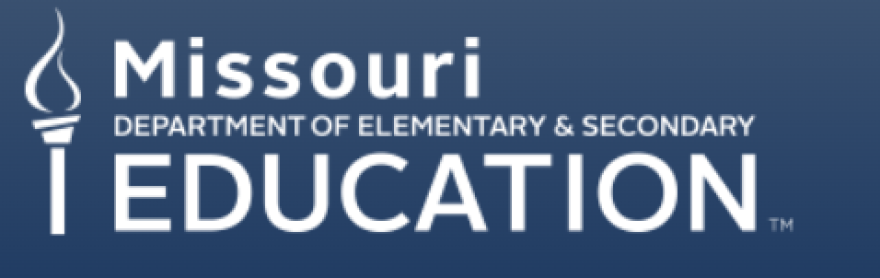 The Missouri Department of Elementary & Secondary Education's white logo in a blue background.