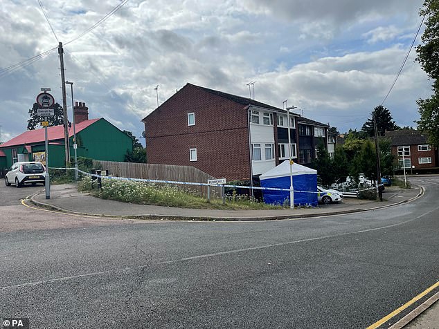 A general view of police outside the home on Pump Hill, Chelmsford, three days after Virginia McCullough was arrested for murdering her parents