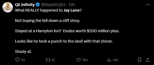 'Looks like he took a punch to the skull with that shiner. Shady [as f**k],' another claimed as others said they found it odd that only the left side of his face was bruised