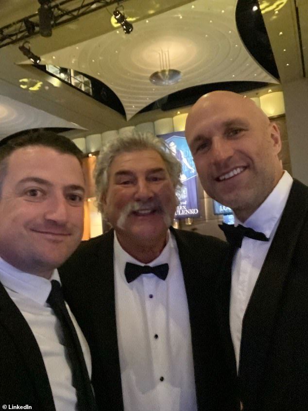 Robert, famously known by his nickname 'Dipper', also won the Brownlow Medal in 1986 (pictured, Dylan, Robert and retired AFL champ Chris Judd)