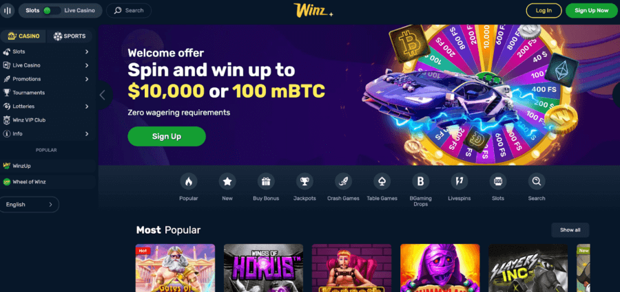 Winz.io homepage